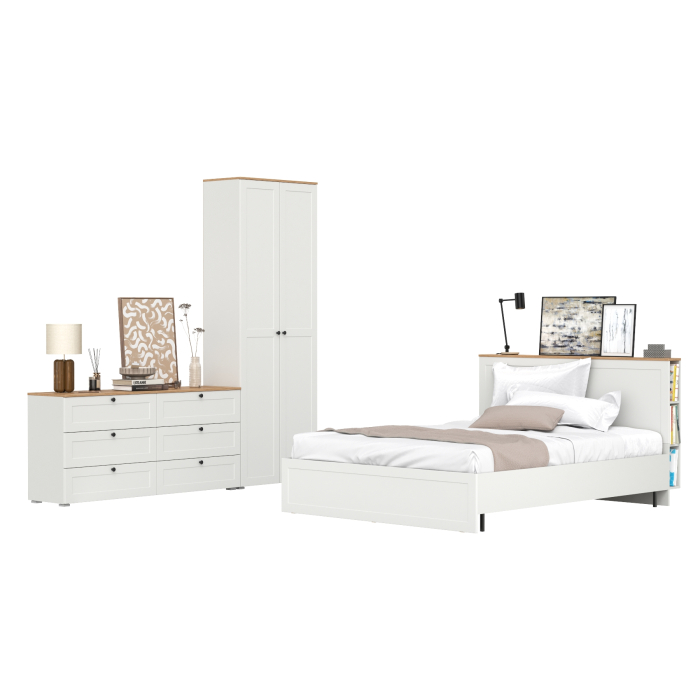 Спальные гарнитуры, Кровать с ортопедическим основанием для матраса 1600х2000 и шкаф Остин 16.307 с комодом 6-ть ящиков