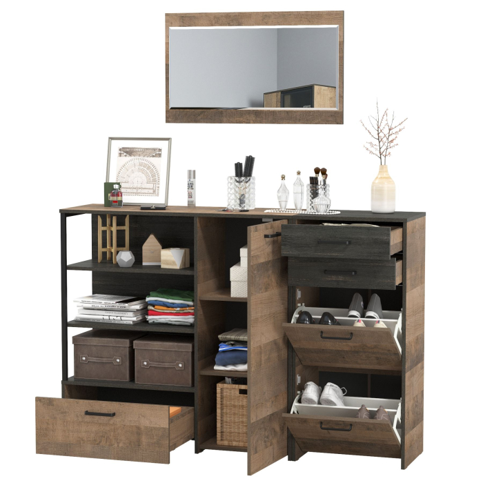 Прихожие, Тумба для обуви с зеркалом и широкий комод с нишами Трувор