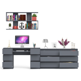 Стол компьютерный ящики слева и справа Мори МС-2 с комодом и полкой навесной