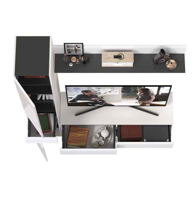 Стенки для гостиной, Тумба для ТВ с пеналом с ящиком и открытой полочкой Сидней