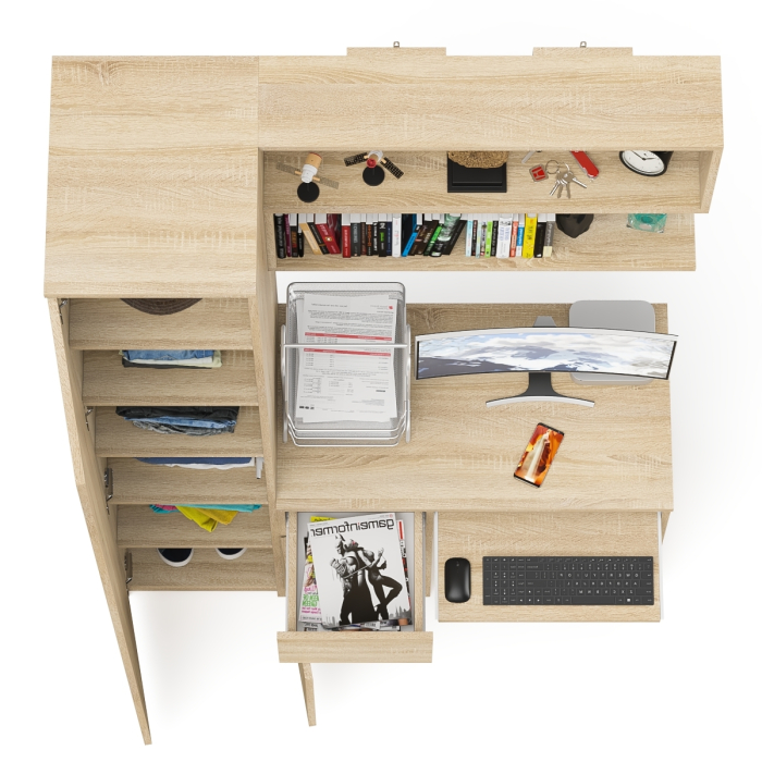 Прямые компьютерные столы, Пенал с дверкой Мори МШ400-1 с компьютерным столом МС-1 левый и открытой полкой на 900