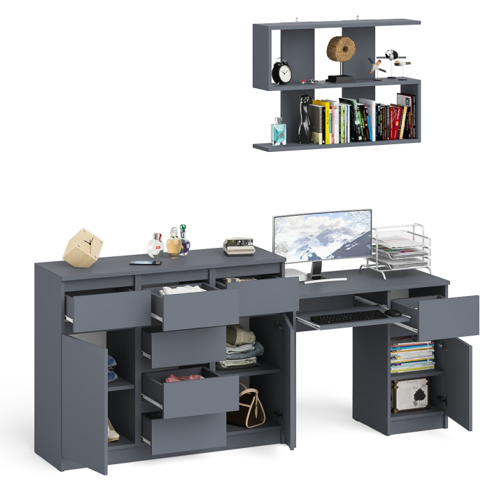 Домашние кабинеты, Тумба-комод Мори МК1200.4 с компьютерным столом МС-1 правый и открытой навесной полкой