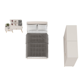 Два двухдверных шкафа Афина с туалетным столиком и кроватью 1200