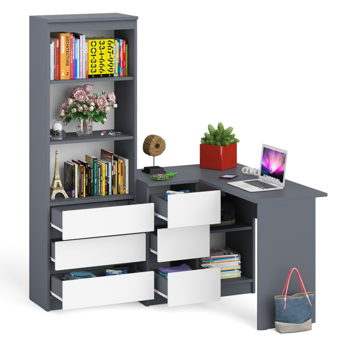 Домашние кабинеты, Стеллаж-комод Мори МСТ600 3 ящика и стол угловой компьютерный МС-16 левый