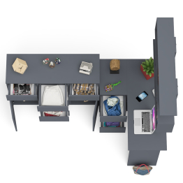 Стол компьютерный угловой Мори МС-16 левый с комодом МК1200.4 и навесной открытой полкой 1200