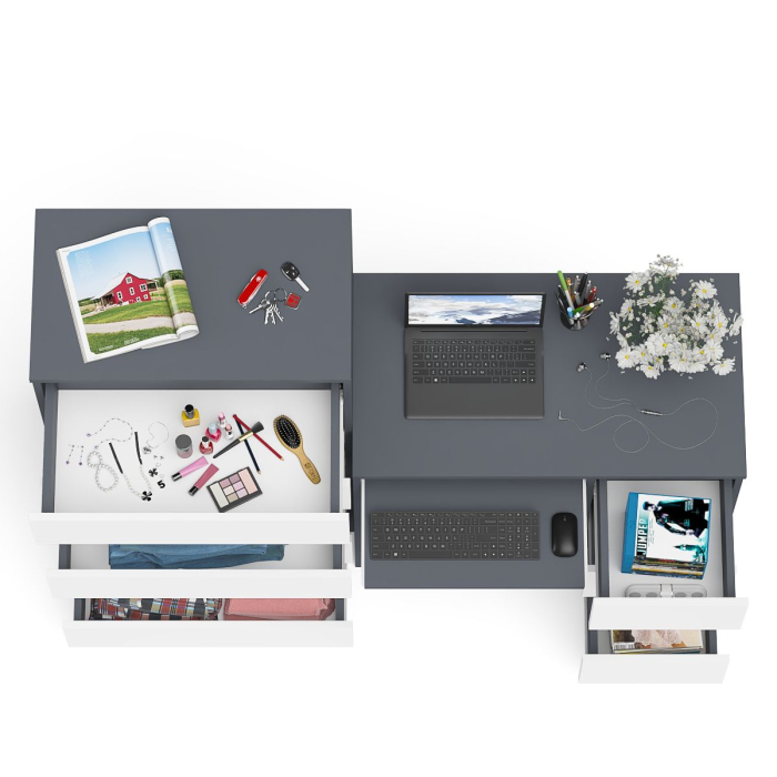 Домашние кабинеты, Высокий комод Мори на 700 5 ящиков и компьютерный стол Мори МС-6 тумба справа