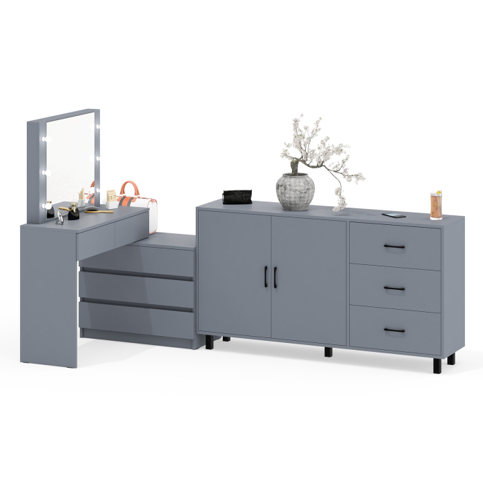 С зеркалом, Туалетный столик-трансформер с подсветкой и зеркалом 110 и комод-тумба 123-1604