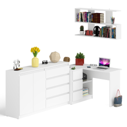 Угловой компьютерный стол с тремя ящиками Мори МС-16 левый с тумбой-комодом и книжной полкой