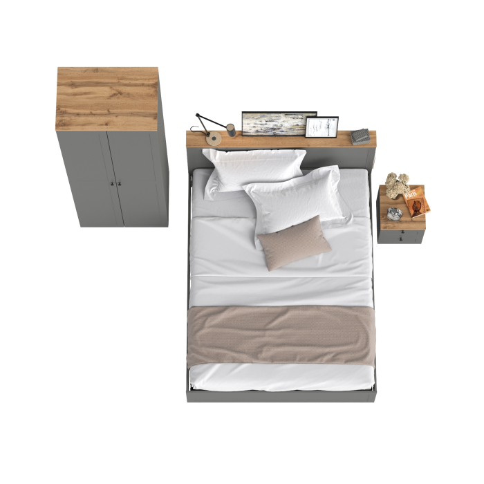 Спальные гарнитуры, Шкаф для одежды двухдверный Остин с кроватью с ортопедом и прикроватной тумбочкой
