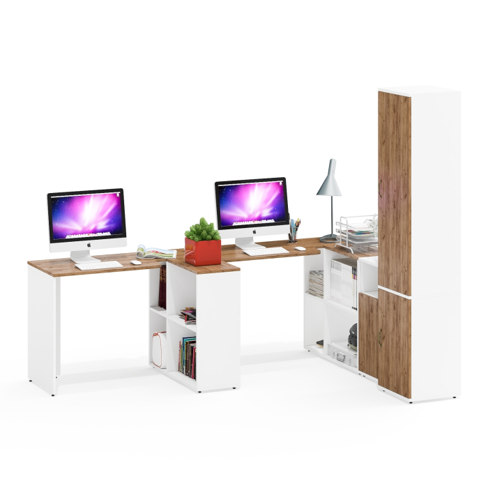 Домашние кабинеты, Тумбочка для документов с нишей Лидер-8 с двумя столами-трансформерами  и пеналом 21Б