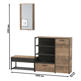 Комод с нишами и ящиком с обувницей с сиденьем и зеркалом Трувор