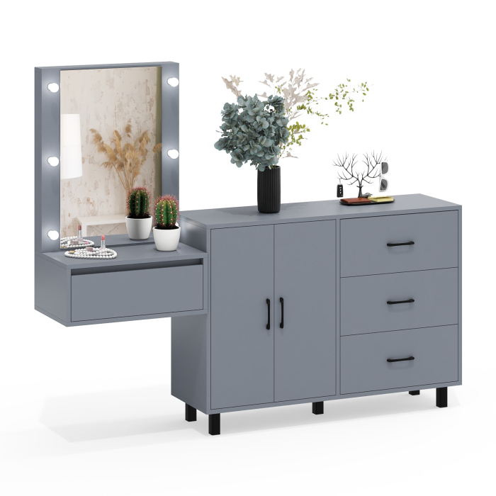 С зеркалом, Стол косметический навесной с подсветкой и тумба-комод 123-1204.