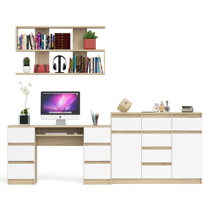Домашние кабинеты, Комод-тумба Мори МК1200.4 с открытой верхней полкой и стол компьютерный МС-2