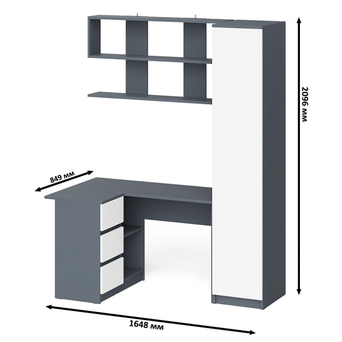 Домашние кабинеты, Угловой компьютерный стол с ящиками Мори МС-16 левый с книжной полкой и пеналом с полками