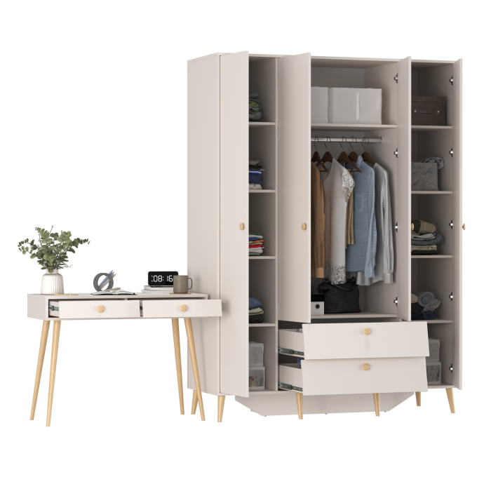 Спальные гарнитуры, Комплект в спальню из шкафа четыре двери и стола с ящиками Афина