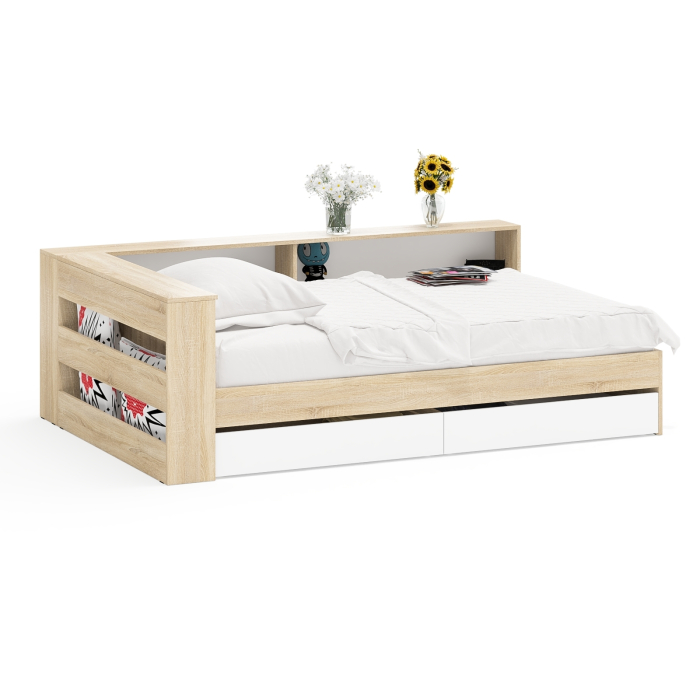 Кровати 120 см, Ксения 1200 кровать с ящиками, ящиком для белья и прикроватным блоком для вещей