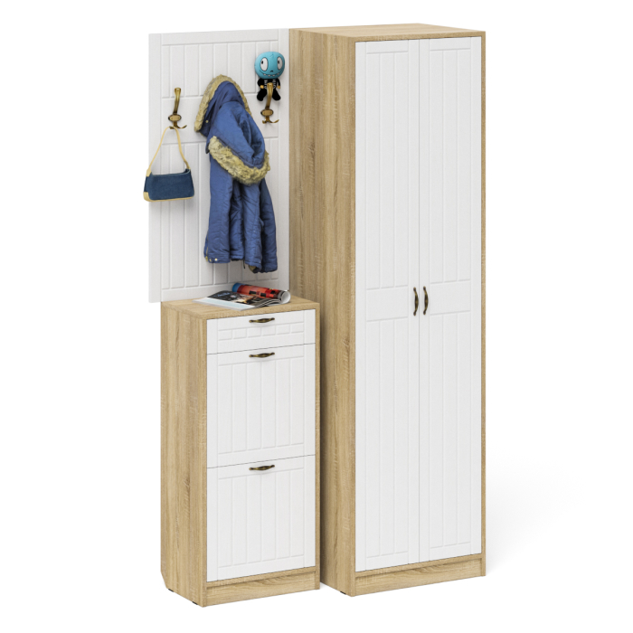 Прихожие, Вешалка с крючками с обувницей с ящиком и шкаф П-6 № 18 МДФ фрезеровка прованс