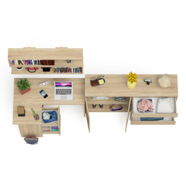 Угловой компьютерный стол с тремя ящиками Мори МС-16 левый с тумбой-комодом и книжной полкой