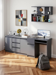 Стол компьютерный Мори МС-1 левый с верхней полкой и комодом с дверками и ящиками
