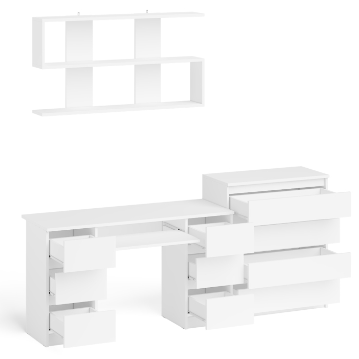 Домашние кабинеты, Стол письменный Мори МС-2 с комодом МК800 4 ящика и полкой 1200