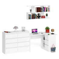 Домашние кабинеты, Стол компьютерный угловой с ящиками Мори МС-16 правый с навесной полкой и комодом МК1200.8