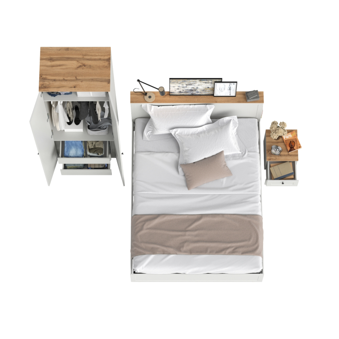 Спальные гарнитуры, Шкаф для одежды двухдверный Остин с кроватью с ортопедом и прикроватной тумбочкой