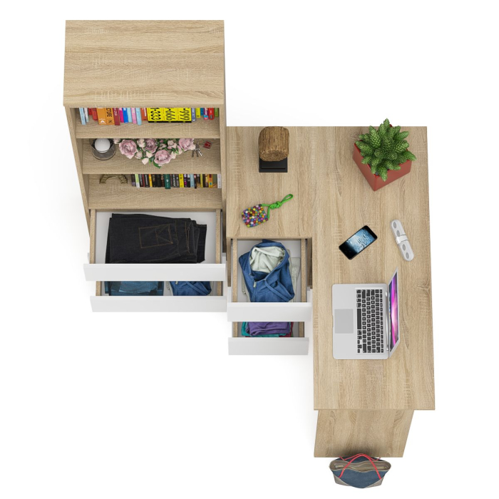 Домашние кабинеты, Стеллаж-комод Мори МСТ600 3 ящика и стол угловой компьютерный МС-16 левый