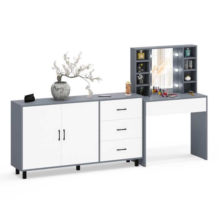 С зеркалом, Косметический cтол с подсветкой и ящиком 115 и комод 123-1604