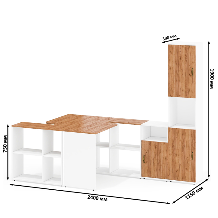 Домашние кабинеты, Домашний офис Лидер-8 для двоих человек из столов, пенала и тумбы.
