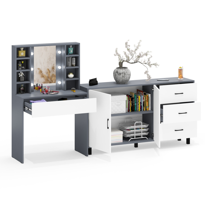 С зеркалом, Косметический cтол с подсветкой и ящиком 115 и комод 123-1604