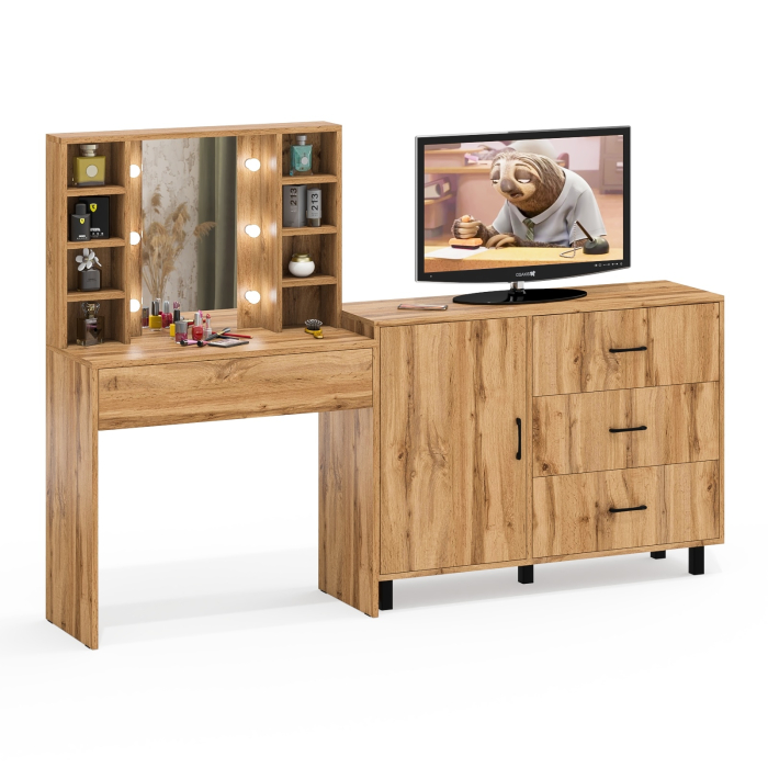 Туалетные столики, Туалетный столик с подсветкой 115 и комод с дверкой и 3-мя ящиками 122-1204