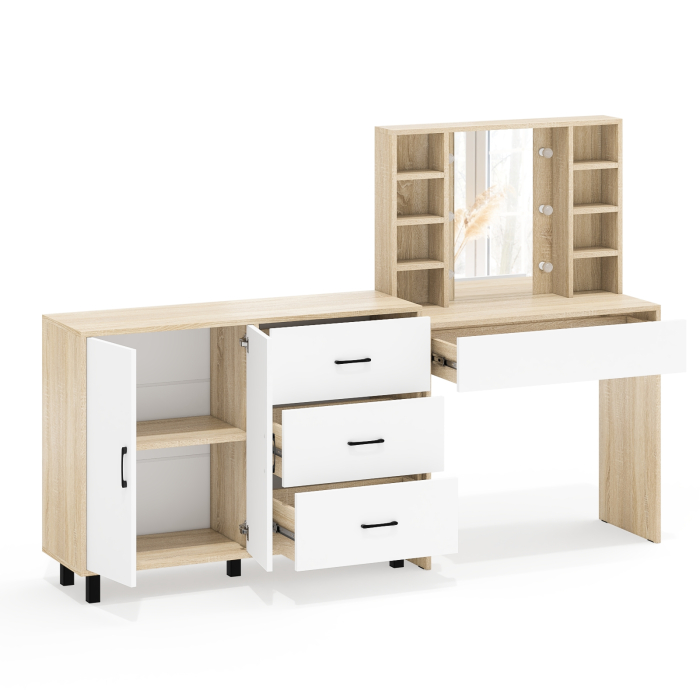 С зеркалом, Туалетный столик с подсветкой 115 и тумба-комод 123-1204