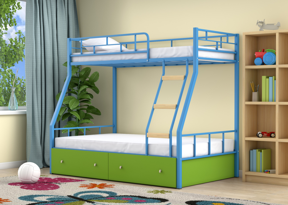 Для подростков, Двухъярусная кровать Радуга ящики зеленый
