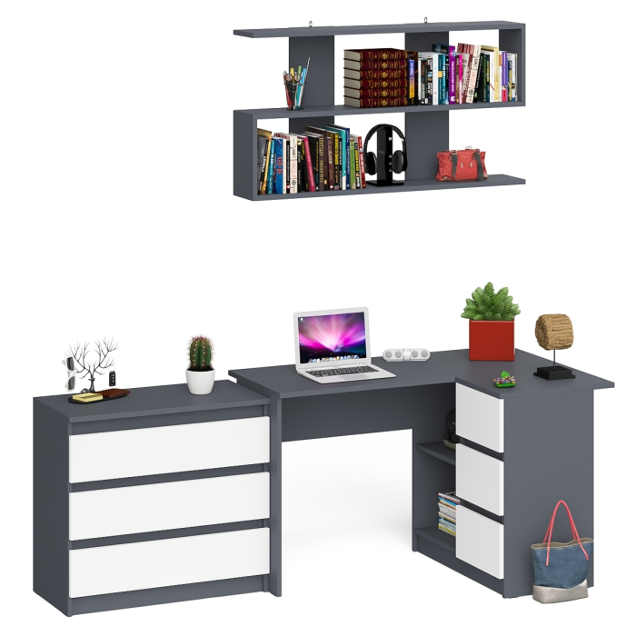 Домашние кабинеты, Стол компьютерный Мори МС-16 правый с навесной полкой и комодом МК800.1