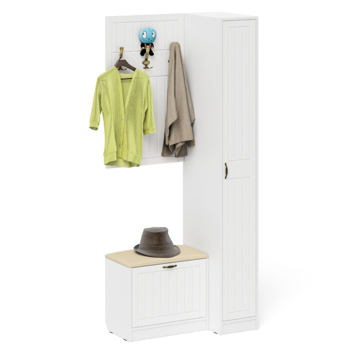 Прихожие, Вешалка для верхней одежды с обувницей с мягким сиденьем и пенал П-6-500 фрезеровка прованс