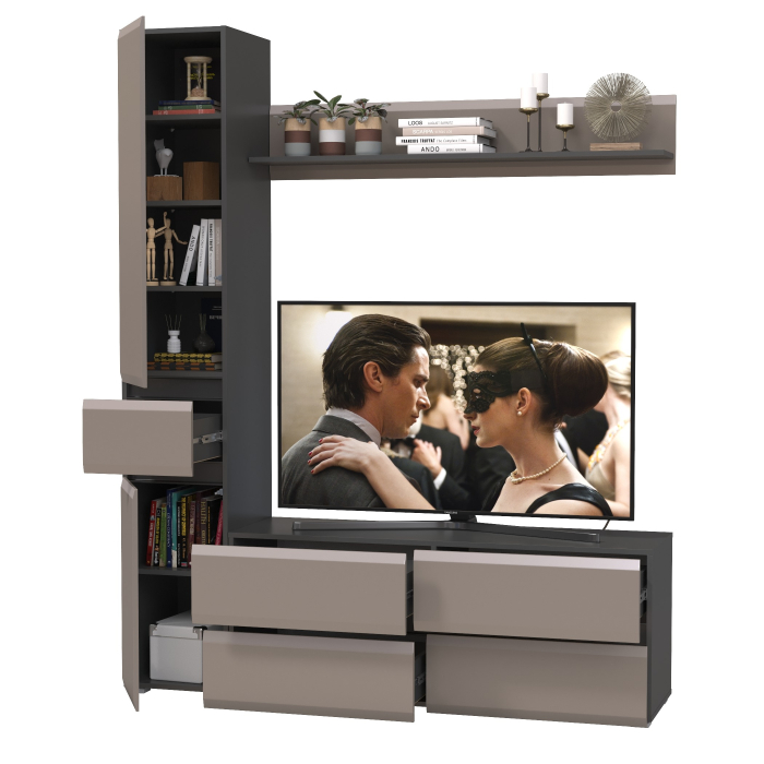 Стенки для гостиной, Тумба для ТВ с пеналом с ящиком и открытой полочкой Сидней