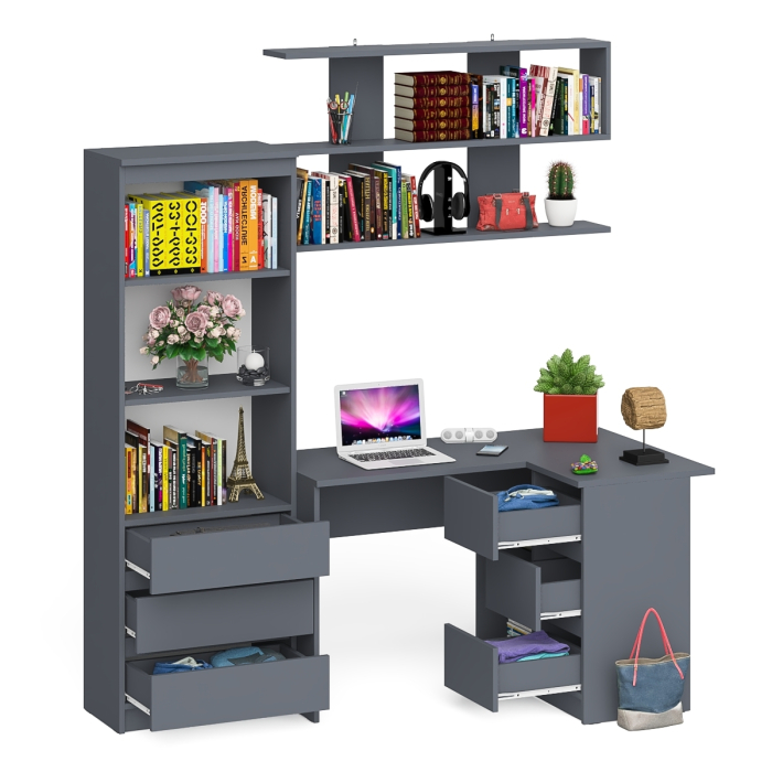 Домашние кабинеты, Рабочее место с угловым столом Мори МС-16 правым со стеллажом и полкой