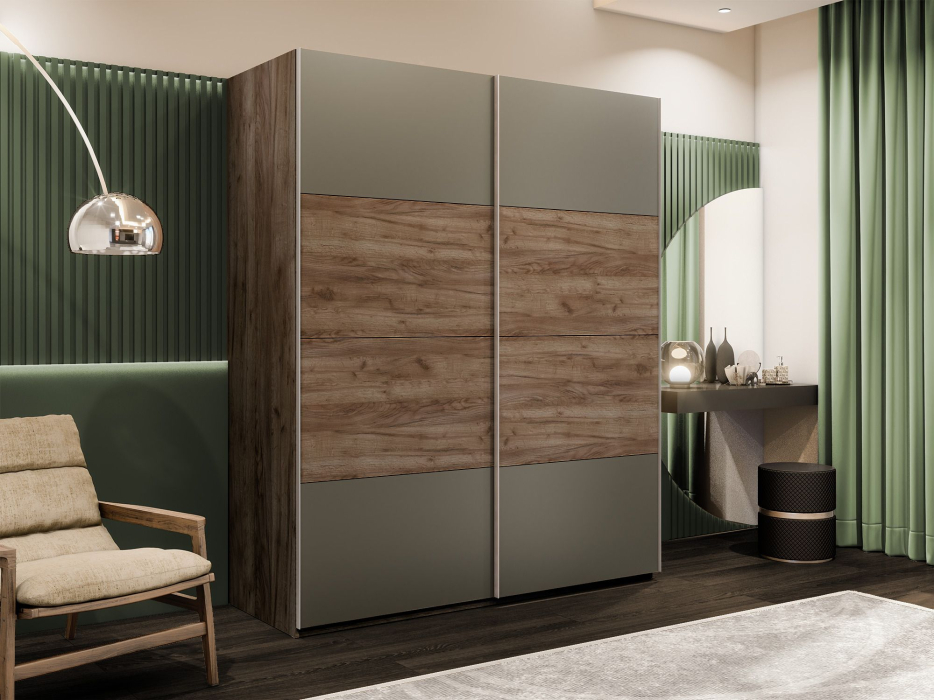 Шкафы-купе 2-х дверные, Шкаф-купе Эста 2-х дверный ДСП/Стекла хаки/Доводчик 180х66х240