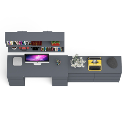 Широкий комод Мори на шесть ящиков с двутумбовым столом МС-2 и открытой полкой