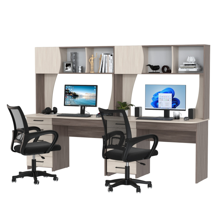 Прямые компьютерные столы, Комплект из двух рабочих столов Сигма и двух компьютерных кресел чёрных