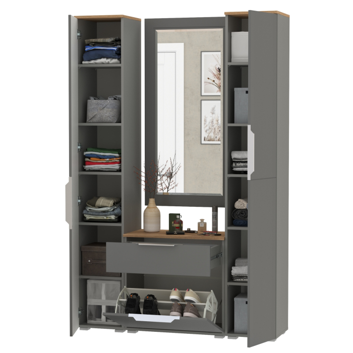 Прихожие, Два шкаф-пенала и обувница с ящиком с зеркалом Октава