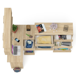 Стол компьютерный угловой с ящиками Мори МС-16 правый с навесной полкой и комодом МК1200.8