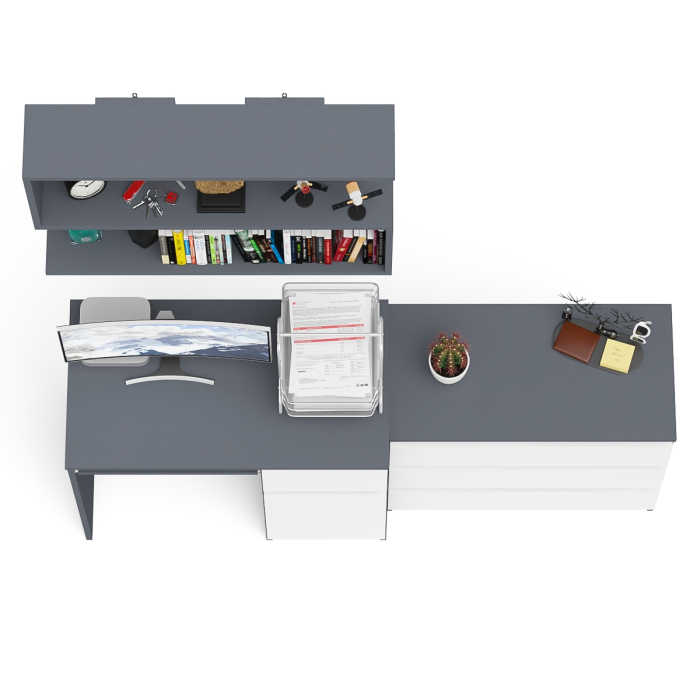 Прямые компьютерные столы, Комод три ящика МК800.1 с компьютерным столом Мори МС-1 правый и навесной полкой 900