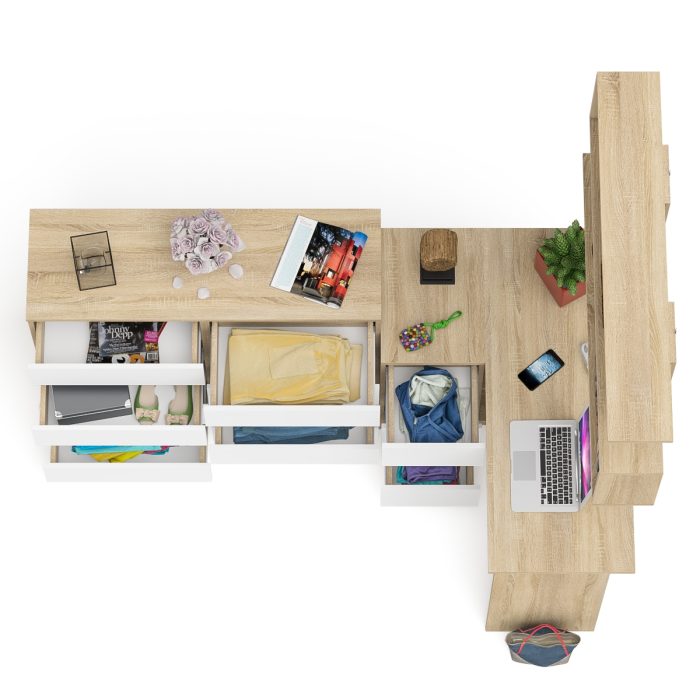 Домашние кабинеты, Книжная полка Мори 1200 с комодом 1200.8 и компьютерным столом МС-16 левым