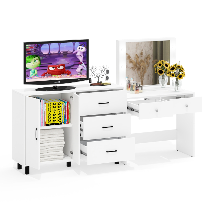 С зеркалом, Комод 123-1204 и косметический столик с подсветкой СТ-5