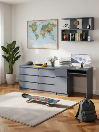 Большой комод на 6-ть ящиков Мори с компьютерным столом МС-1 левый и полка открытая на 900