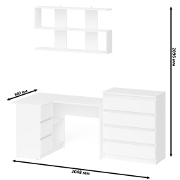 Стол компьютерный Мори МС-16 с тремя ящиками слева с книжной полкой на 1200 и комод на 4-ре ящика