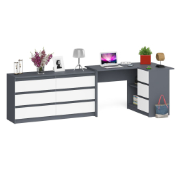 Комод широкий Мори МК1380 6-ть ящиков и стол угловой компьютерный Мори МС-16 правый