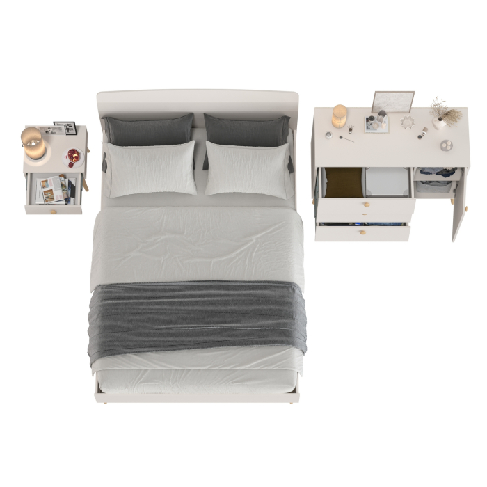 Спальные гарнитуры, Комплект спальни Афина из кровати 1400 с широким комодом и тумбочки прикроватной