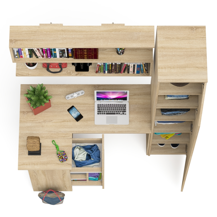 Домашние кабинеты, Угловой компьютерный стол с ящиками Мори МС-16 левый с книжной полкой и пеналом с полками